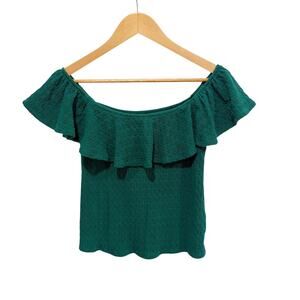 Anthropologie Green Textured Off-The Shoulder Top Women's XS